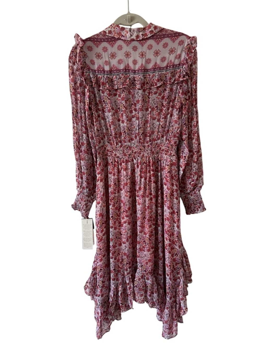 NWT Hale Bob Edna Floral Ruffled Handkerchief Dress Smocked Waist Small - Picture 10 of 15